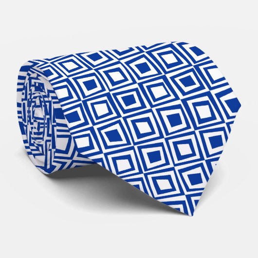 Retro Squares - Donkerblauw op wit Stropdas (Opgerold)