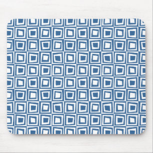 Retro Squares - Dringend blauw op wit Muismat