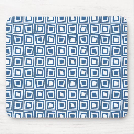 Retro Squares - Dringend blauw op wit Muismat (Voorkant)