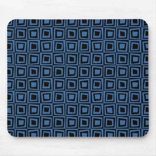 Retro Squares - Dringend blauw op zwart Muismat (Voorkant)