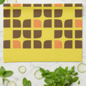 Retro Squares Geel Bruin Aangepaste familienaam Theedoek (Gevouwen)