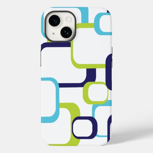 Retro Squares Geometric Pattern Blue White Case-Mate iPhone Case (Achterkant)