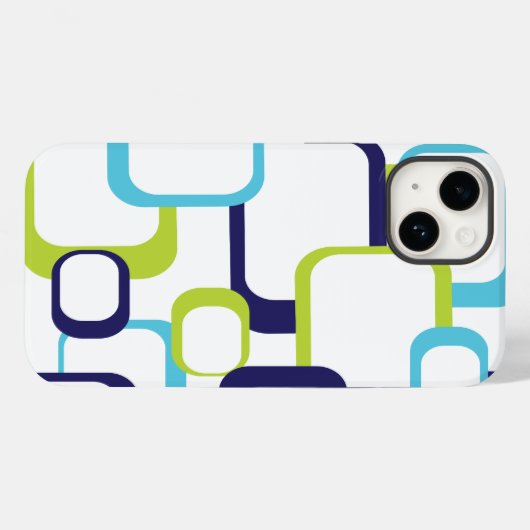 Retro Squares Geometric Pattern Blue White Case-Mate iPhone Case (Achterkant (horizontaal))