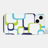 Retro Squares Geometric Pattern Blue White iPhone Hoesje (Achterkant horizontaal)