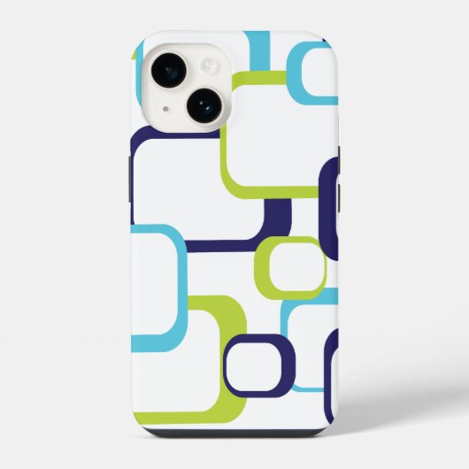Retro Squares Geometric Pattern Blue White iPhone Hoesje (Achterkant)