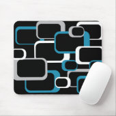 Retro Squares Gray Blue White Square Patroon Muismat (Met muis)