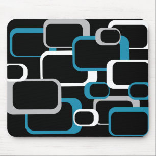 Retro Squares Gray Blue White Square Patroon Muismat