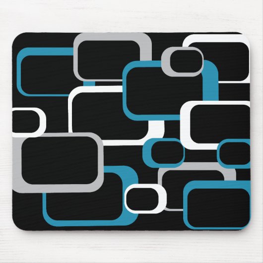 Retro Squares Gray Blue White Square Patroon Muismat (Voorkant)