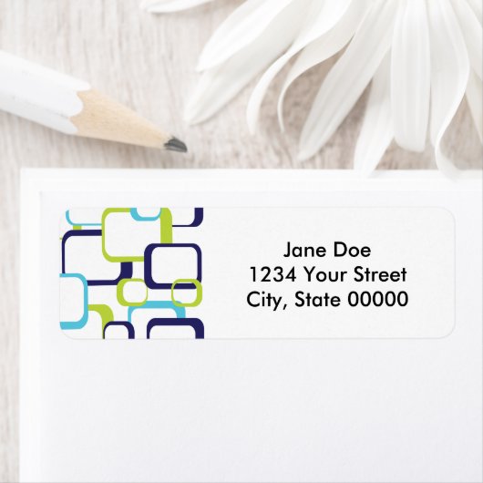 Retro Squares Green Blue White Pattern Label (Insitu)