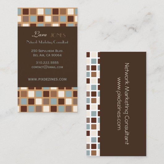 Retro Squares Mosaic Tiles/dark chocola accent Visitekaartje (Voorkant / Achterkant)
