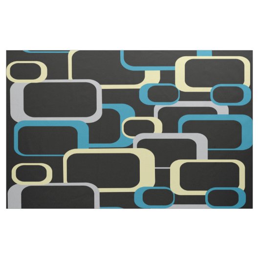 Retro Squares Patroon Blue Gellow Black Stof (Yard (91,4 cm))