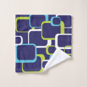 Retro Squares Patroon Blue White Bad Handdoek (Wasdoekje)