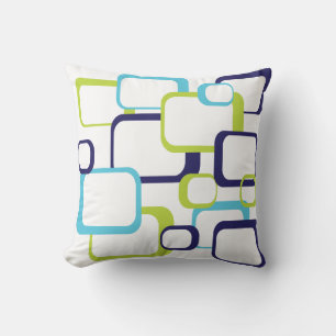 Retro Squares Patroon Blue White Kussen