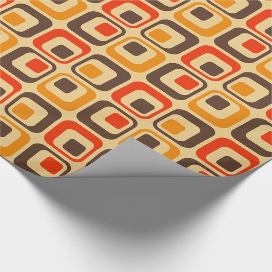 Retro Squares Patroon - Rood, bruin en Oranje Cadeaupapier (Hoek)