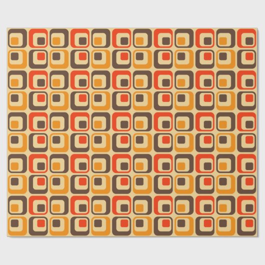 Retro Squares Patroon - Rood, bruin en Oranje Cadeaupapier (Vlak)