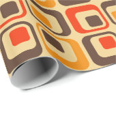 Retro Squares Patroon - Rood, bruin en Oranje Cadeaupapier (Rol Hoek)