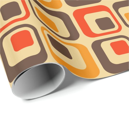 Retro Squares Patroon - Rood, bruin en Oranje Cadeaupapier (Rol Hoek)