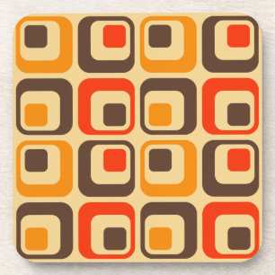 Retro Squares Patroon - Rood, bruin en Oranje Onderzetter