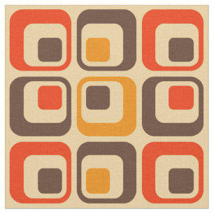 Retro Squares Patroon - Rood, bruin en Oranje Stof
