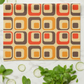 Retro Squares Patroon - Rood, bruin en Oranje Theedoek (Gevouwen)