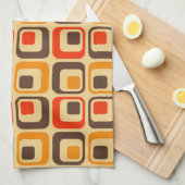 Retro Squares Patroon - Rood, bruin en Oranje Theedoek (Quarter Fold)