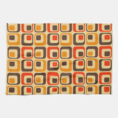 Retro Squares Patroon - Rood, bruin en Oranje Theedoek (Horizontaal)