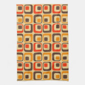 Retro Squares Patroon - Rood, bruin en Oranje Theedoek (Verticaal)