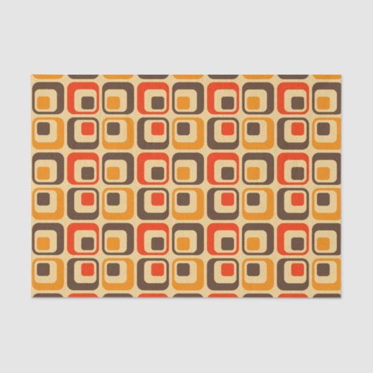 Retro Squares Patroon - Rood, bruin en Oranje Tissuepapier (Voorkant)