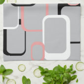 Retro Squares Patroon roze Black White Grey Theedoek (Gevouwen)
