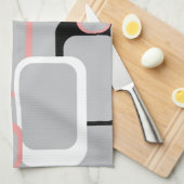 Retro Squares Patroon roze Black White Grey Theedoek (Quarter Fold)