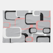 Retro Squares Patroon roze Black White Grey Theedoek (Horizontaal)