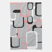 Retro Squares Patroon roze Black White Grey Theedoek (Verticaal)