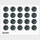 Retro Squares Pattern Blue Grey White Black Ronde Sticker (Vel)