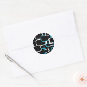 Retro Squares Pattern Blue Grey White Black Ronde Sticker (Envelop)