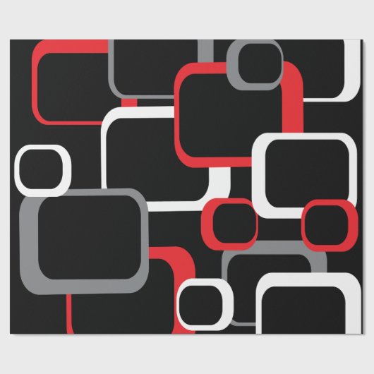 Retro Squares Pattern Red Black White Grey Cadeaupapier (Vlak)