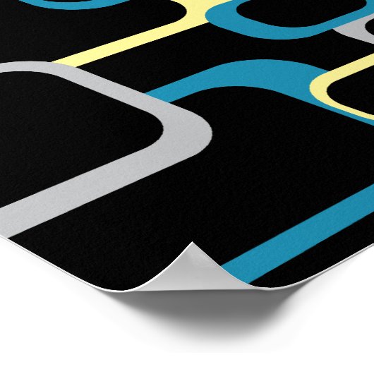 Retro Squares Pattern Yellow Blue Grey Black Poster (Hoek)