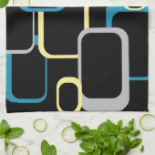 Retro Squares Pattern Yellow Blue Grey Black Theedoek (Gevouwen)