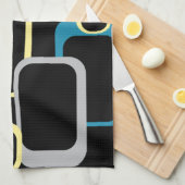 Retro Squares Pattern Yellow Blue Grey Black Theedoek (Quarter Fold)