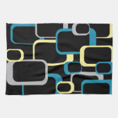 Retro Squares Pattern Yellow Blue Grey Black Theedoek (Horizontaal)