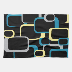 Retro Squares Pattern Yellow Blue Grey Black Theedoek