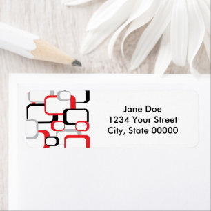 Retro Squares Red Black Gray Pattern Etiket