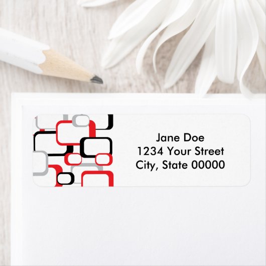 Retro Squares Red Black Gray Pattern Etiket (Insitu)