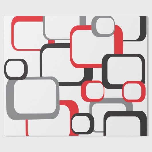 Retro Squares Red Black Grey White Pattern Cadeaupapier (Vlak)