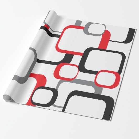 Retro Squares Red Black Grey White Pattern Cadeaupapier (Uitgerold)
