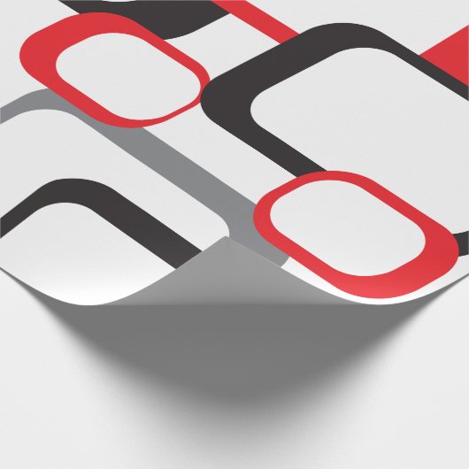 Retro Squares Red Black Grey White Pattern Cadeaupapier (Hoek)