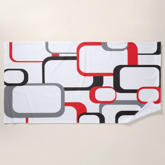 Retro Squares Red Grey Black Trendy Pattern Strandlaken (Voorkant)