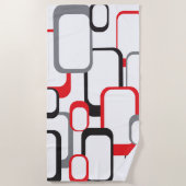 Retro Squares Red Grey Black Trendy Pattern Strandlaken (Voorkant)