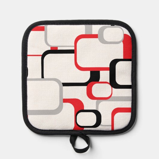 Retro Squares Red Grey Black White Achtergrond Pannenlap (Voorkant)