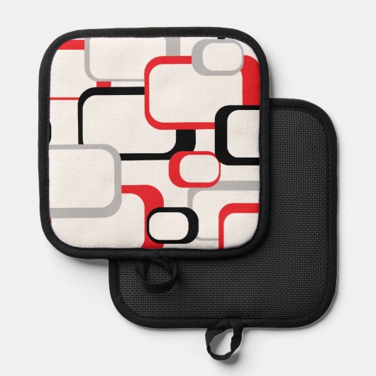 Retro Squares Red Grey Black White Achtergrond Pannenlap (Voorkant / Achterkant)