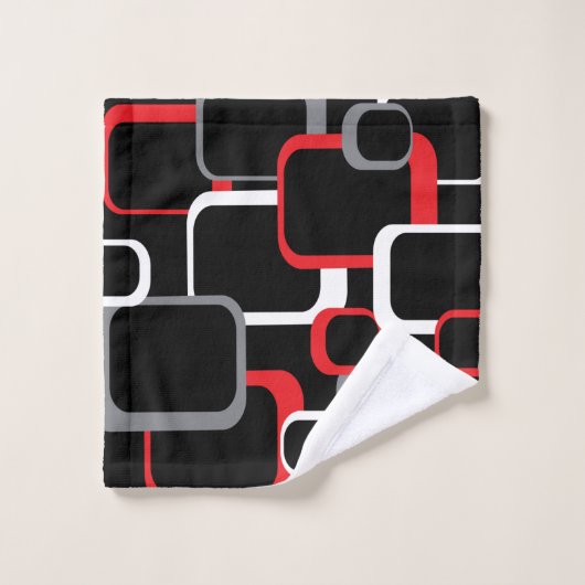 Retro Squares Red White Grey Black Achtergrond Bad Handdoek (Wasdoekje)